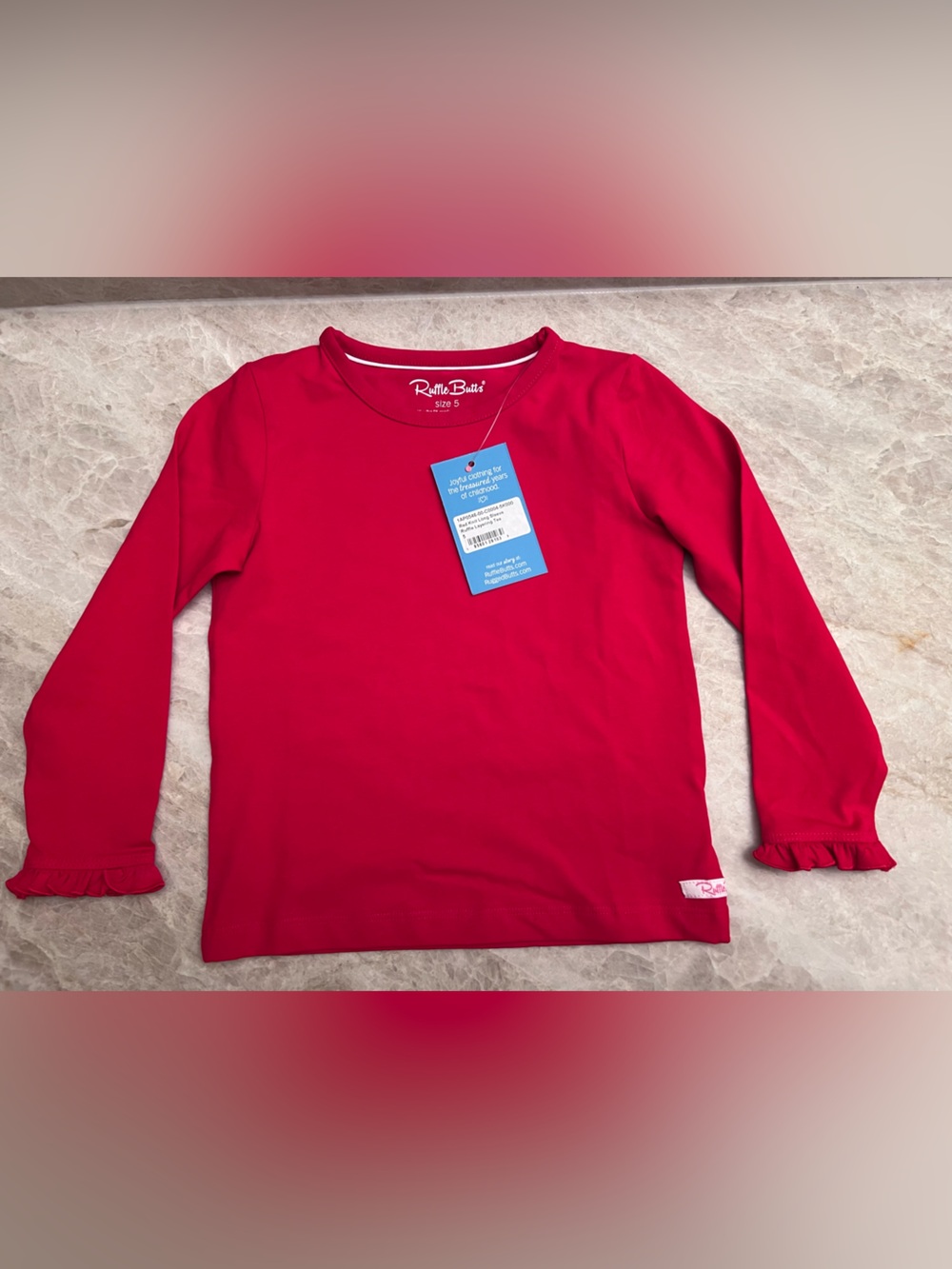 Ruffle Butts Bright Red Crewneck Sweater with Ruffle Cuffs NWT